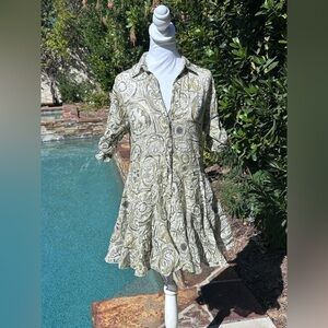 Zara Green and Cream Patterned Dress